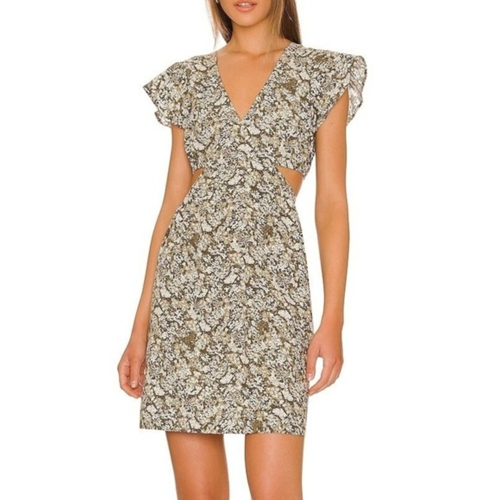 Rails Nyla‎ Olive Vine Cut Out Mini Dress Medium Green Floral Boho Summer Cotton